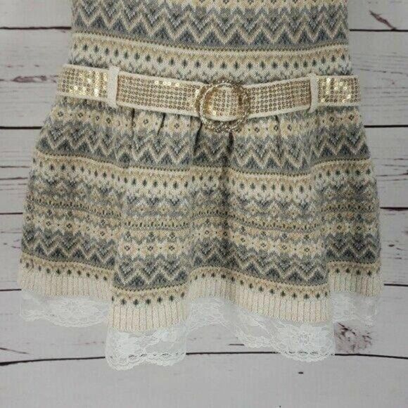 Little Lass Girls Crochet Tan Zig Zag Boho Sleevless Sweater Dress Size 5 - Picture 3 of 8
